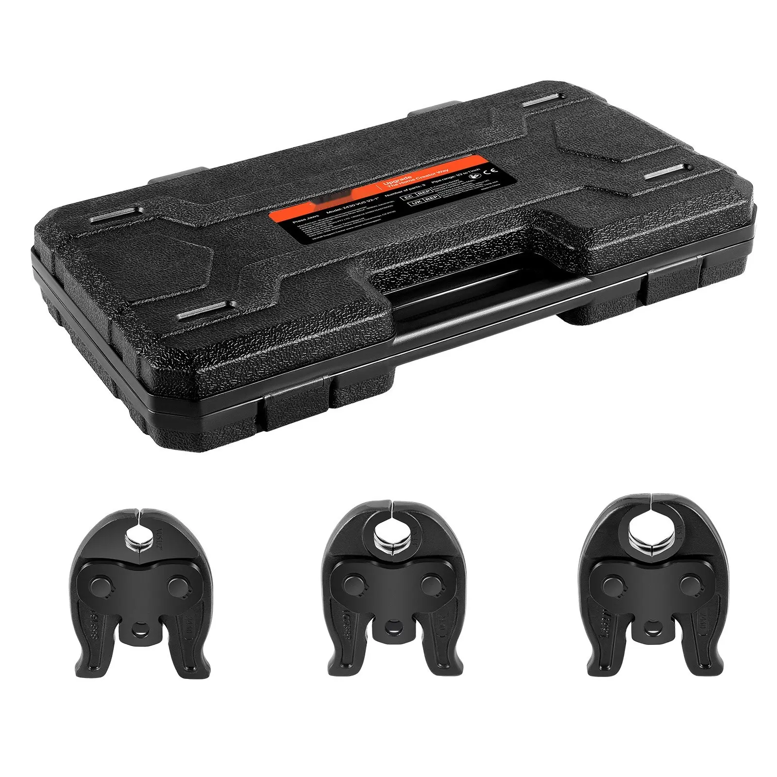 Press Jaws Set For Compact Series Tools, 3-Piece Assembly Including 1/2-In, 3/4-In, And 1-In Jaws For Copper Pipe Connections, Compatible With 24 kN ProPress Tools, Includes Carrying Case