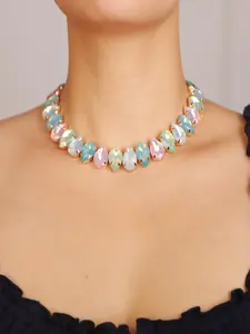 Teardrop Shape Colorful Crystals Beads Sparkle Choker Necklace for Women Girls Special Occasion Statement Jewelry