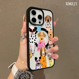 Trendy And Stylish Colorful Dog Pattern Premium Magnetic Phone Cases for iPhone 17 Air 16 15 14 Pro Max 13 12 11 Plus Smartphone Shockproof Protection Acrylic Cover Cellphone Protective magsafe magnetic case Resistance Casing