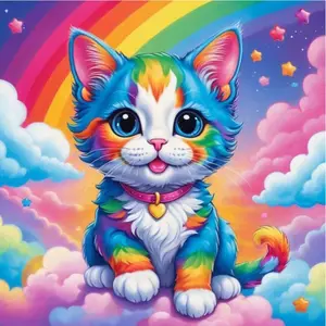 5D DIY Full Drill Round Diamond Painting - Diamond Art Kit Rainbow Cat, Clouds, Stars Mosaic, Canvas - DIY Decor, Home Wall Art, Suitable for Halloween and Christmas, Birthday and Anniversary Gifts