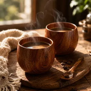 2PCS Wooden Coffee Mugs, Cozy Aesthetic Cups for Home & Camping