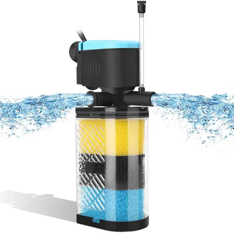 AquaMiracle Submersible Internal Aquarium Filter - 3-Stage Filtration, Sponge Aquarium Filters, Dual Outlets, Aeration, Transparent Box, Even Circulation for 10-100 Gal Fish & Turtle Tanks