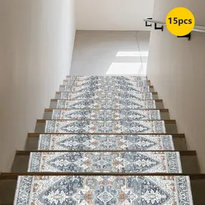 Non-Slip Stair Carpet, Step Protection Carpet, Decorative Bordered Stair Mat for Home Decoration & Bedroom Accessories - Suitable for Indoor, Outdoor Stairs & Multiple Scenarios, Boho Runner Rug