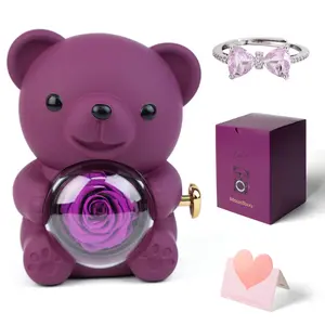 【 Mountova Original Patented】True Love Gift- Valentine's Day Real Rose Bear,Pink butterfly ring, this radiant and romantic gift is perfect for Valentine's Day ,a heartfelt token of affection for the cherished women in your life: mom, girlfriend,wife