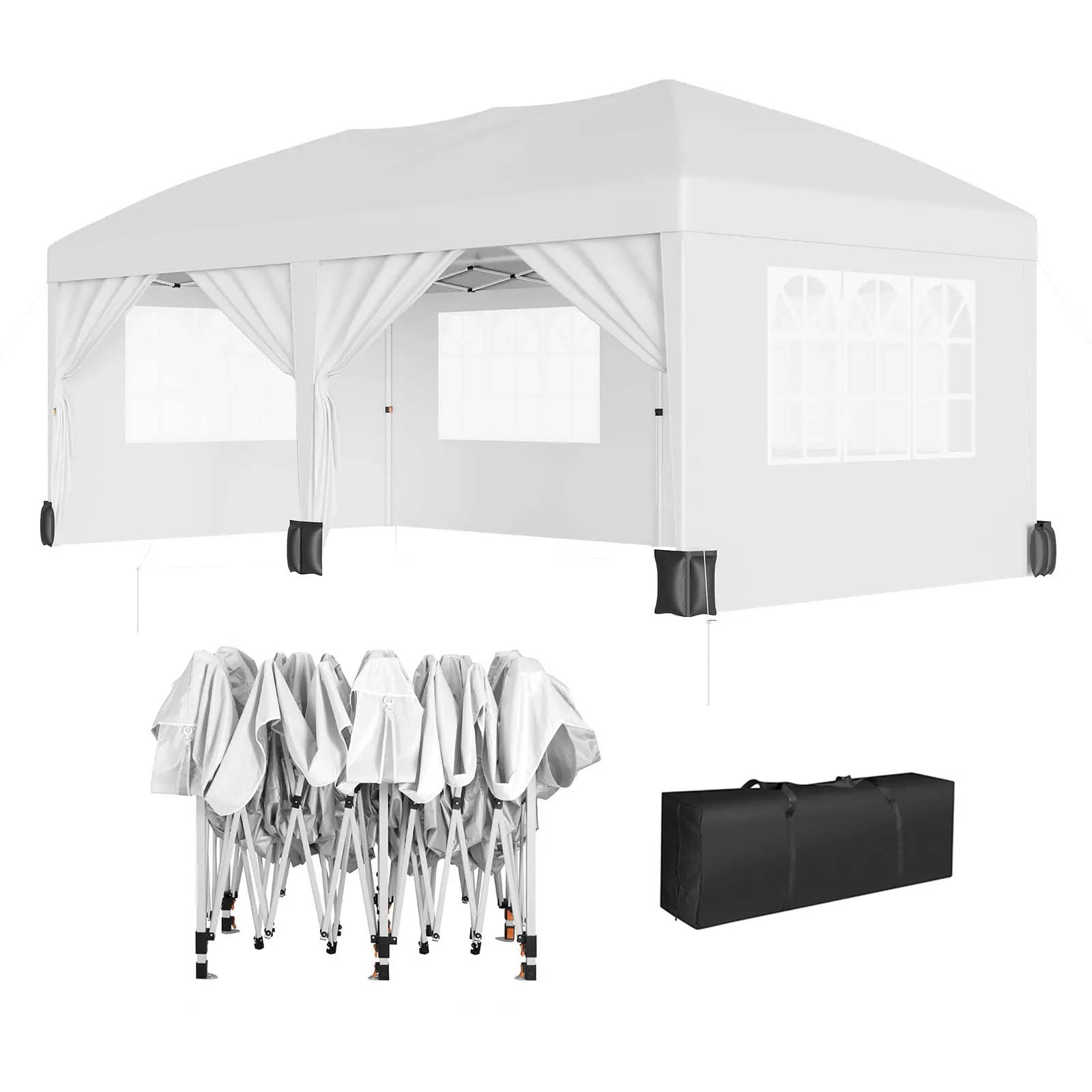 10x20 Pop-Up Canopy Tent, Commercial Outdoor Event Shelter with 6 Removable Sidewalls, Waterproof Design & Sandbags for Barbecues, Parties