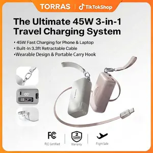 #SummerVibes TORRAS PowerGo 3-in-1 GaN Charger Power Bank 45W Fast Charging 10000mAh Portable Battery with 3.3ft Retractable Cable Travel Hook for iPhone iPad MacBook Galaxy - Device, Digital summervibes