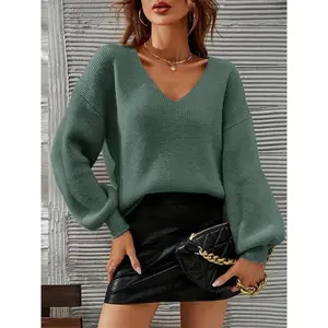 Women’s Plain Sweater Pullover, Casual Long Sleeve V-Neck Jumper for Autumn & Winter, Fashionable Women’s Knitwear for Everyday Wear