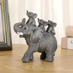 1pc Cute Lucky Elephant Home Decor, Mother with Three Babies Statue, Sculpture Desk Decor, Bookshelf Ornament Must-Have Gift for Elephant Lovers, Home Decoration