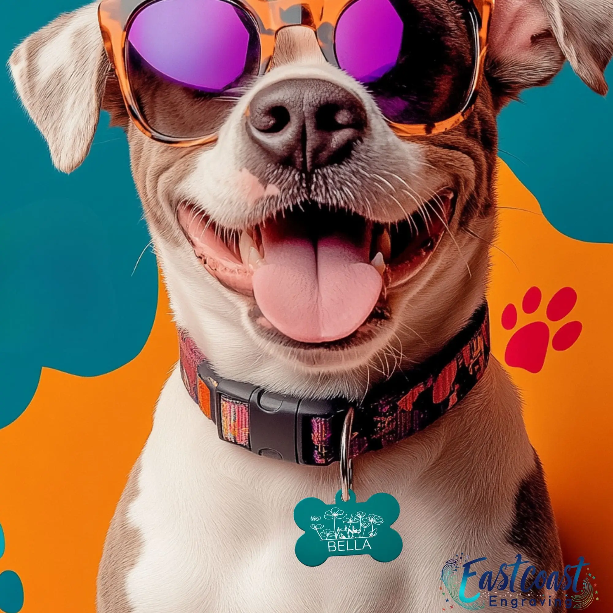 Personalized Floral Dog ID Tag – Custom Engraved Name