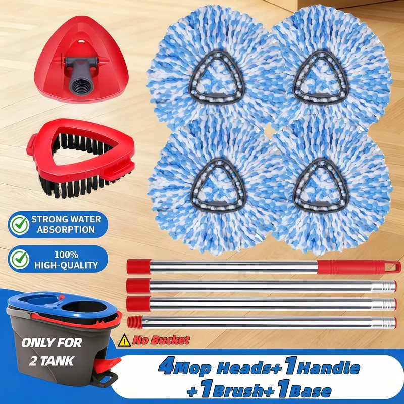 Mop Replacement Heads for Ocedar RinseClean 2 Tank System,Microfiber Mop Head Refills,Scrubber mophead and Mops Base Combo Set for O-Cedar 2 Tank,Mop Replace Heads for Wet/Dry Floor Cleaning