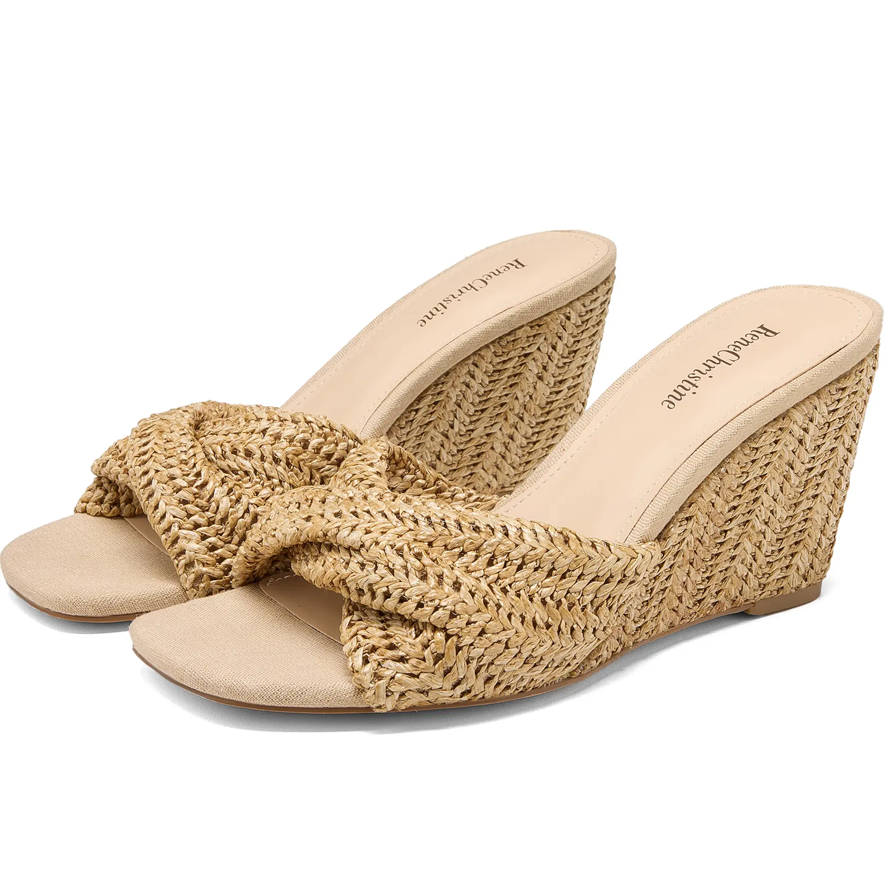 Women's Wedges Heeled Slippers Fabric Heels Slip on Comfy Evening Dress  Woven Sandals Square Toe Shoes for Women 3.3" Heels summervibes - TikTok  Shop