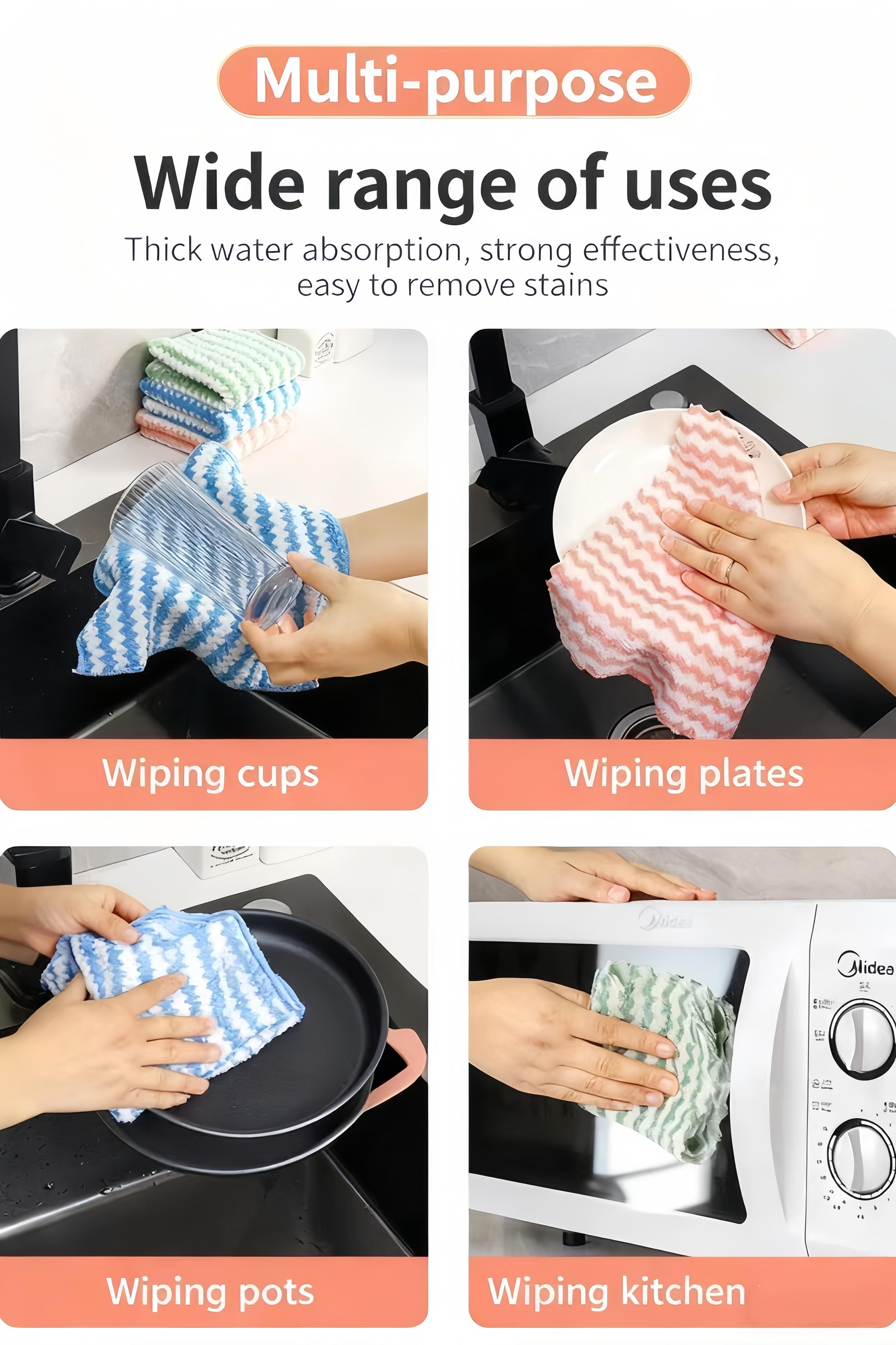 10 Pack Wavy Kitchen Towels - No Grease, Super Absorbent, Lint-Free Dish Cloths
