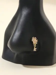 Zircon Flower Pendant L Nose Ring, Casual Copper Chain Jewelry, Body Jewelry, Unisex Daily Accessory for All Seasons
