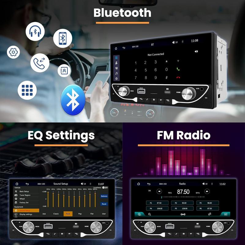 Hikity Double Din Car Radio with Wireless CarPlay Android Auto, Auto Radio with Bluetooth Hands-Free 6.86 Inch Touch Display Radio support DVR FM/EQ/AUX+Rear View camera