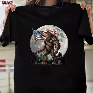 Bigfoot Sasquatch - American Flag Full Moon Patriotic T-Shirt, gift For Men, Dad