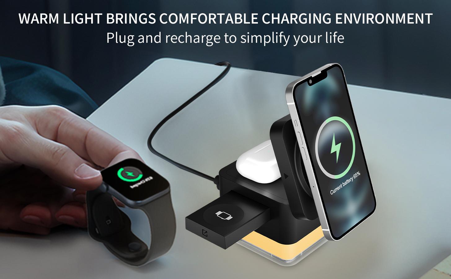 15W Fast Charging Station, Foldable Wireless Charging Stand for Galaxys S25 S24 S23/ iPhone 17 16 15 14, 13, 12, Pro/Pro Max for iWatch 3-11, SE/Ultra Airpods 4/3/2/Pro