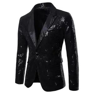 Men’s glitter contrast sequin button blazer, slim-fit long-sleeve suit jacket for parties and formal occasions, men’s clothing for all seasons, menswear
