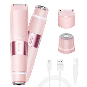 Droxen Bikini Trimmer for Women, Akunbem Electric Shaver and Razor Rechargeable 2-in-1 Body and Facial Hair Removal Double Head for Painless Trimming of Pubic Face Underarm Legs, IPX7 Waterproof