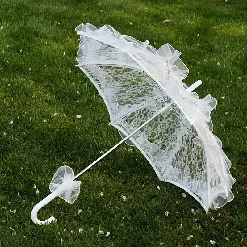 Elegant White Lace Folding Umbrella with Ruffled Edges - Romantic Wedding Decor, Bridal & Bridesmaid Photo Prop, Tea Party Accessory, Delicate Floral Pattern Design, Wedding Accessory, Vintage Aesthetic, Sophisticated Craftsmanship Bright Red