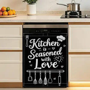 Kitchen Quote Dishwasher Magnet Cover,Cooking Utensil Love Magnetic Dishwasher Cover Panel Decorative Refrigerator Magnet for Kitchen Decor Waterproof Reusable 23x26 Inch