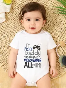 Newborn Baby Boy Girl Onesie, Letter Print Short Sleeve Romper, Unisex Infant Jumpsuit, Comfortable and Cute Newborn, Letter Print Bodysuit