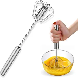 Stainless Steel Semi-Automatic Egg Beater Manual Frother Stirring Tool Push-Type Rotary for Eggs Milk Cream Baking Cooking