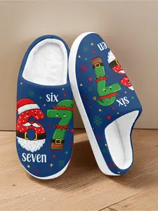 Stylish "SixSeven" Christmas Gnome 67 Warm Plush Indoor Slippers for Men, Comfortable Home Slippers with Plush Comfort