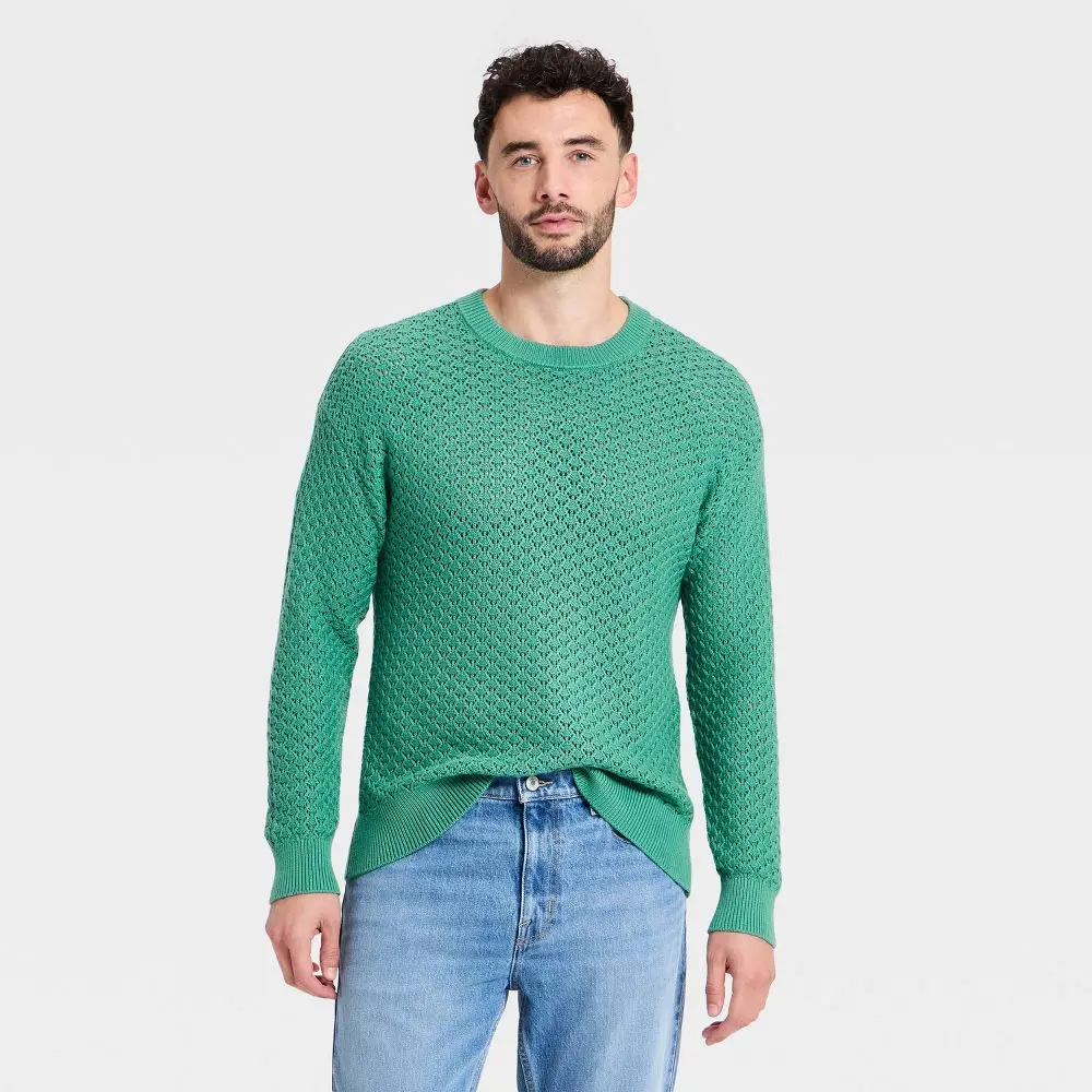Men's Open-Work Crewneck Sweater - Goodfellow & Co