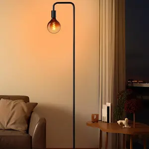 2024 Floor Lamp For Living Room, Modern Industrial Standing Lamp With 8W LED Bulb, Clear Glass Globe 5", 2200K Warm Light Lighting 67" Minimalist Tall Floor Lamps For Bedroom Office Decor, Black