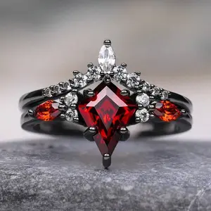 2pcs Red Promise Ring Set for Women – Unique Wedding Engagement Ring, Fashion Jewelry Gift for Wife, Girlfriend, Anniversary, or Special Occasions