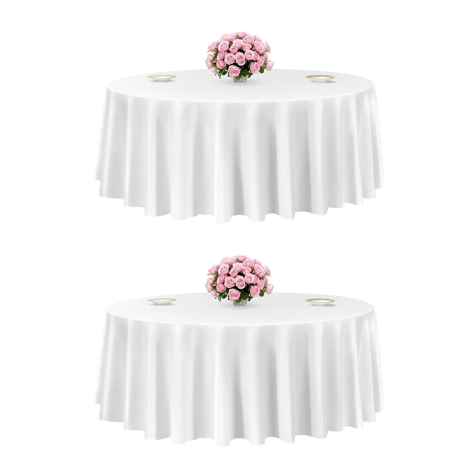 2-Pack White Round Polyester Tablecloths, 120 in Diameter, Stain-Resistant, Wrinkle-Resistant, Machine Washable Table Covers for Wedding, Formal Events