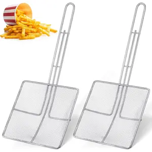 2 Pcs Square Fine Mesh Spider Oil Skimmer, Stainless Steel Long Handle Strainer for Deep Fryer Frying, Kitchen Fried Food, 6.7 x 6.7 Inch