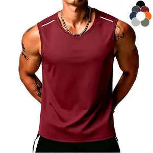 Men's Crew Neck Reflective Shoulder Stripe Tank Top, H‑Shape Loose Fit Quick Dry Sleeveless Shirt for Basketball Training, Running, Workout, Gym & Outdoor Sports