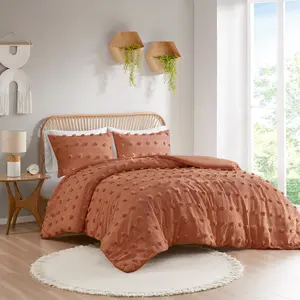 Intelligent Design ID12-2275 Lucy Clip Jacquard Duvet Cover Set, 68x90x0.13 in, Rust, Twin & Twin Extra Large, Bedroom Bedding & Bed Comforter Solution, Bedroom Bedding Set, Bed Comforter Set