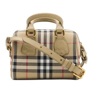 Burberry Mini Top-Handle Bag with Rolled Leather Trim in Sand Beige Cotton for Women