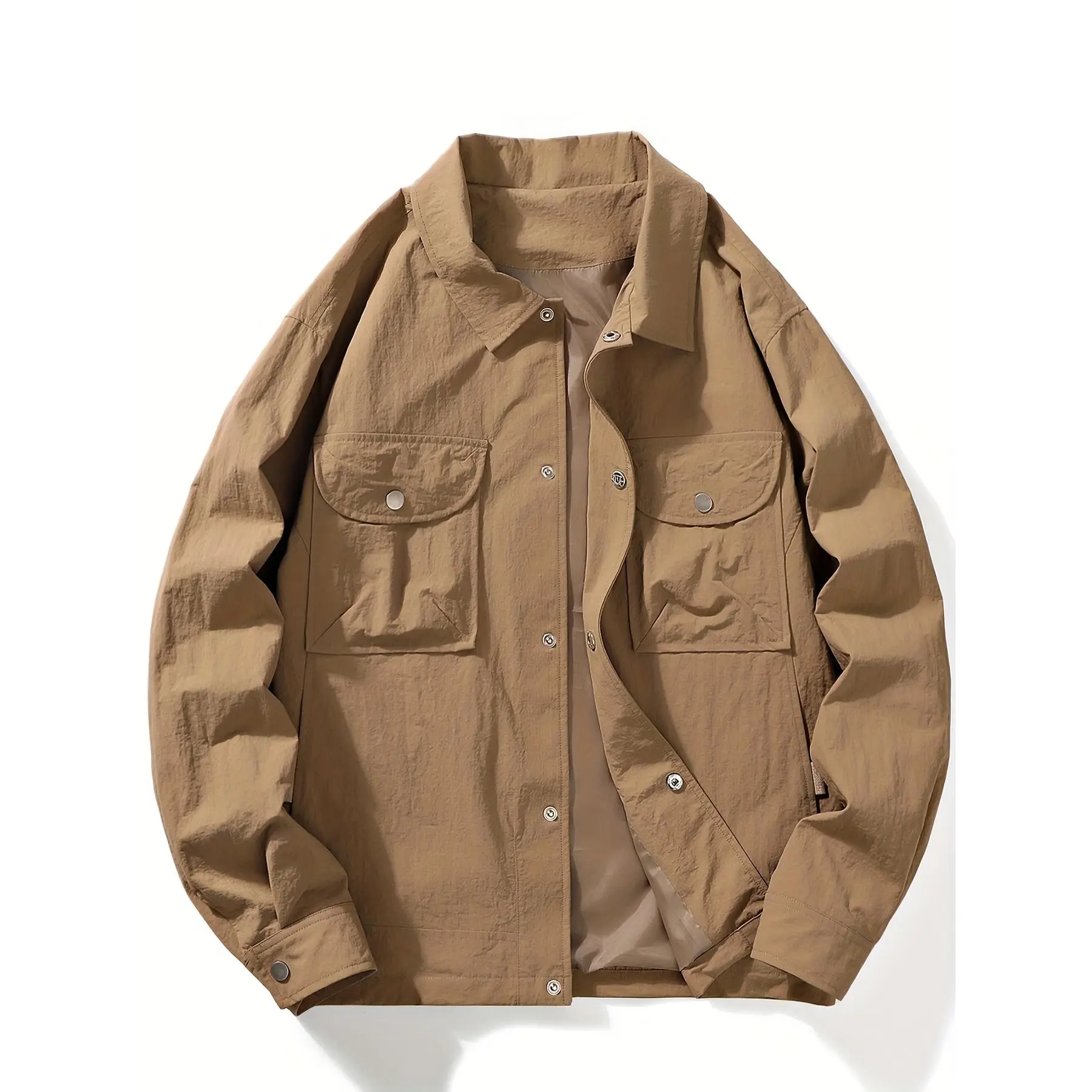 Men's Casual Plain Varsity Menswear Coat - Lightweight Longsleeves Regular Fit Top with Pockets for Spring, Autumn, Coats, Jackets, Long Sleeve Top