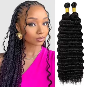 Human Braiding Hair for Boho Braids 100g  Deep Water Wave Bulk Human Boho Hair for Braiding No Weft 12A Wet and Wavy Curly Human Hair Extensions 1 Bundles/Pack Natural Color (2 Pcs)