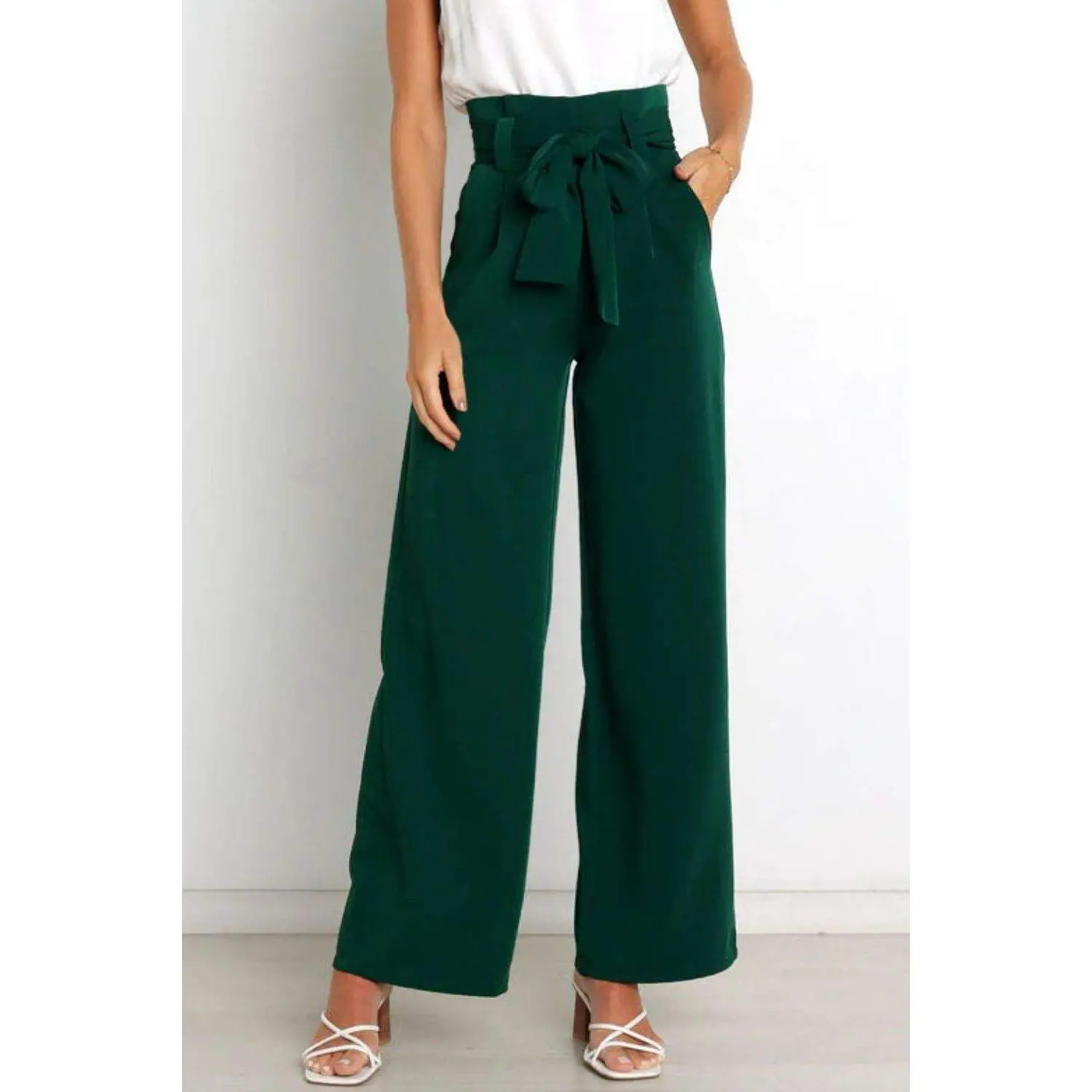 Tie Front Paperbag Wide Leg Pants