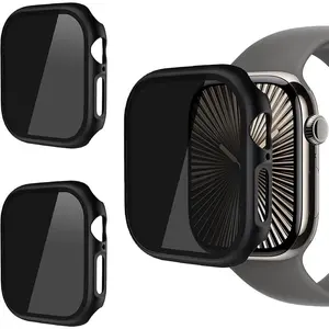 3 Pack Case Compatible with Apple Watch series 10 42MM,30 °   Anti Spy Privacy Tempered Glass Screen Protector with Ultra-Thin Full Coverage Bumper Cover for iWatch Accessories(3 Colors,42mm)