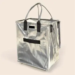(Medium) Reusable Nylon Fabric Folding Grocery Bag on Wheels, Foldable Rolling Tote, Water-Resistant Reusable Shopping Bags Carrier, Carries Up to 90 lbs Shopping Trolley, Compact Zipper Clouser Shopping Carts for Trips, Laundry home essentials