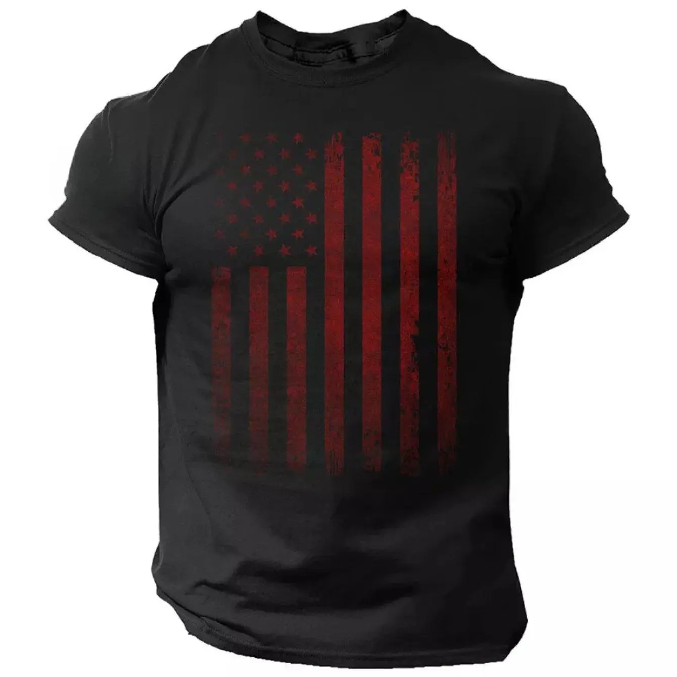 USA Vintage Flag T Shirt Red American Flag Patriotic Distressed 100% Cotton T-Shirt Unisex Clothing Everyday T-Shirt Gift for Friends Parents Classmates Novelty T-Shirt for Men
