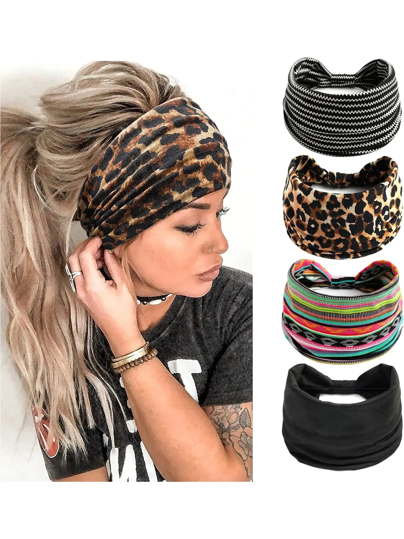 Women's Hairband Hair Loop – Wide and Thin Elastic Bohemian Tie Dye Knotted Headband Retro Hairband for Fashion Accessories such as Sports, Yoga, Makeup, Spa... Zigzag Headband Headbands Women