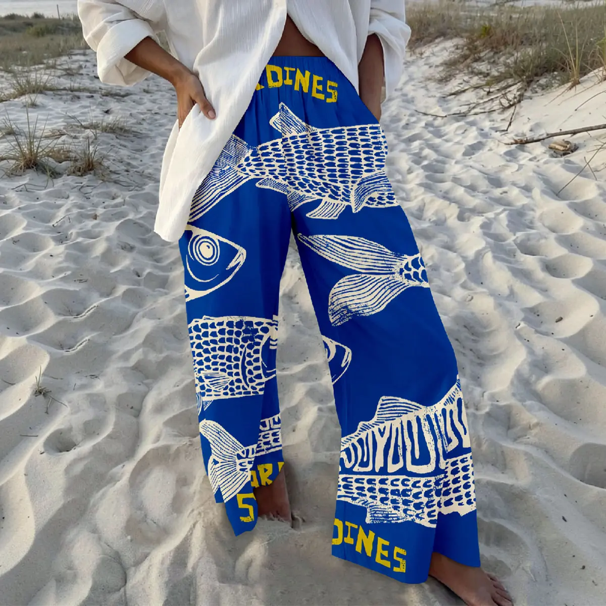 Coastal core sardine print wide leg pants —Vacation-ready & effortlessly cute,super flowy & so cute for summer