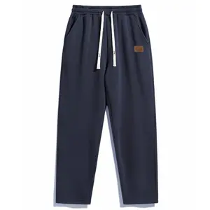 Men's casual pants for autumn and winter, regular fit solid color sweatpants, men's daily wear pants, autumn pocket design drawstring long pants for men