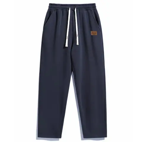 Men's casual pants for autumn and winter, regular fit solid color sweatpants, men's daily wear pants, autumn pocket design drawstring long pants for men