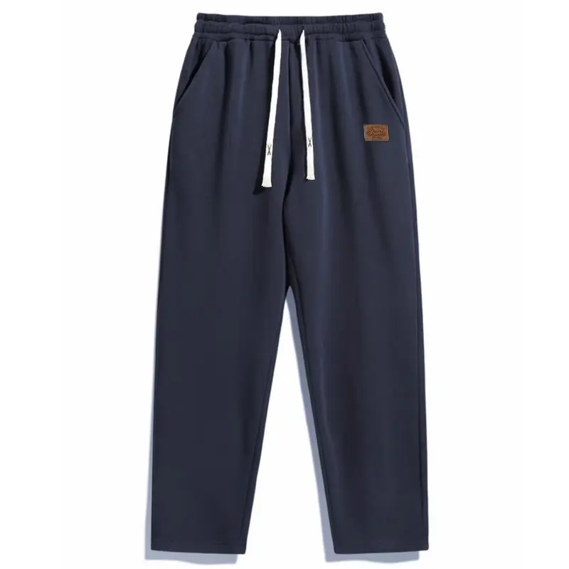 Men's casual pants for autumn and winter, regular fit solid color sweatpants, men's daily wear pants, autumn pocket design drawstring long pants for men
