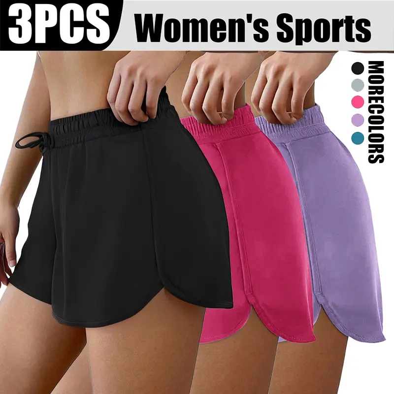 “Life Keeps Moving” 3-pack women’s summer fashion casual athletic capri shorts with drawstring waist and zipper available in multiple colors, suitable for outdoor leisure, sports, and everyday stylish outfits in summer.