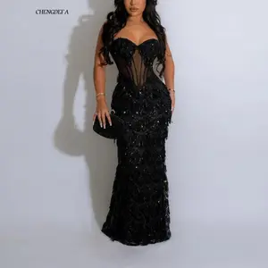 CHENGDEFA Sequined party dress fashion suspenders hip A-shaped skirt women Formal Womenswear Basic Black