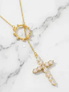 Gold Plated Titanium Steel Lariat Cross Necklace for Women Hypoallergenic Water Resistant Aesthetic Tarnish Free Faith Jewelry Corporate Core Gift men daily clothing decor trendy all-match vintage pendant necklace american flag jesus Gold-Plated Crucifix