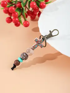 Silicone Bead Keychain with Floral Print, Cross Keychain Bag Charm Accessory, Chic Elegant Lobster Clasp for Backpacks Car Keys, Soft Keychain, Floral Pattern Keychain